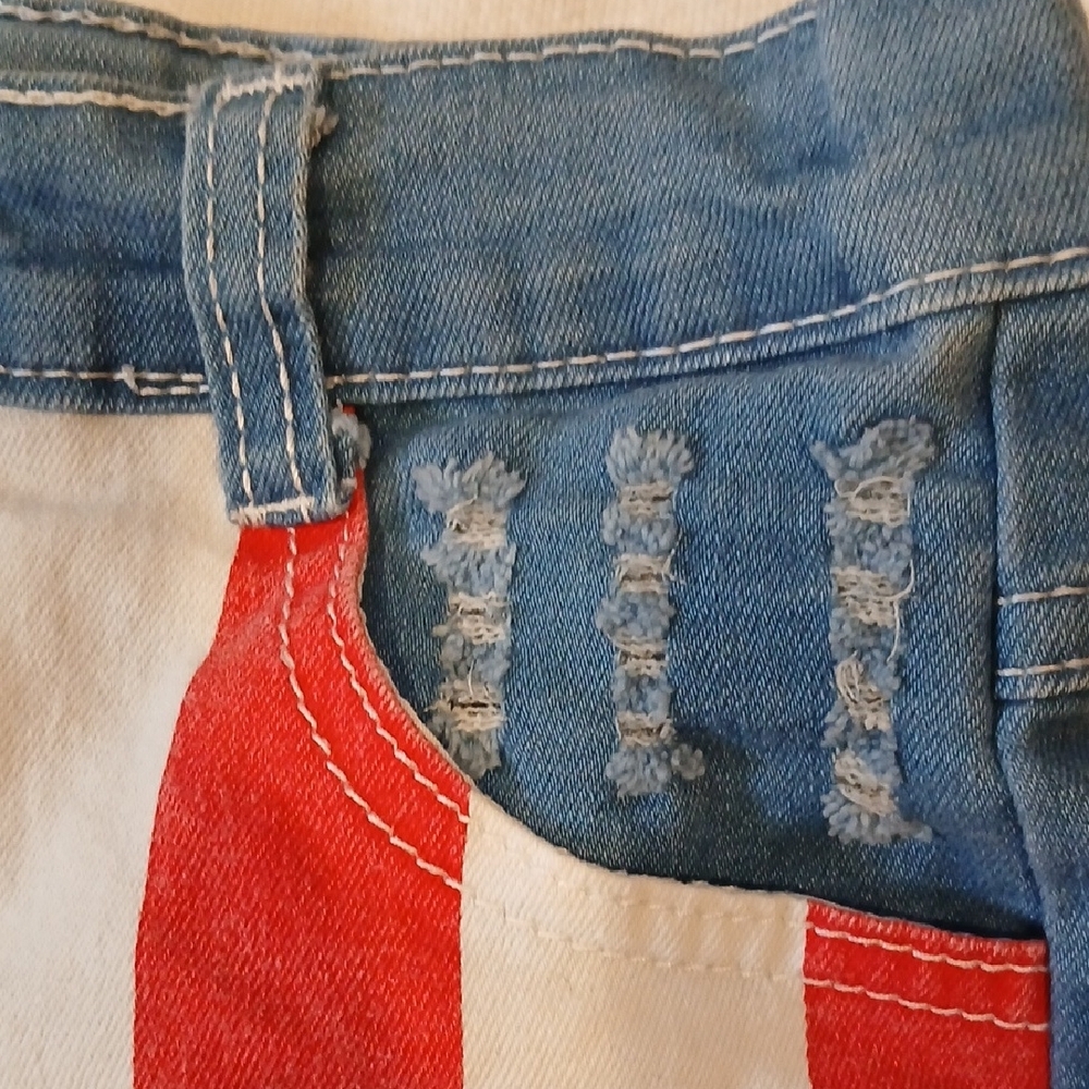 Girls' Patriotic Star & Stripe Denim Cutoff Shorts - Red, White & Blue - Picture 6 of 11